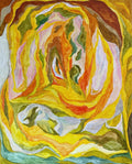 Originalt abstrakt maleri av Oslobasert billedkunstner Emilie Wesche. Stort oppspent lerret gallerikvalitet i bomull. Motivet er lekent, organisk og dynamisk i sommerlige toner gult, rødoransje og grønnbrunt. Blikket dras mot sentrum av maleriet, nærmest som om du beveger deg gjennom en tunnel av natur og ild.